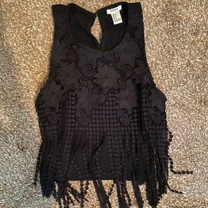Black fringe crop top